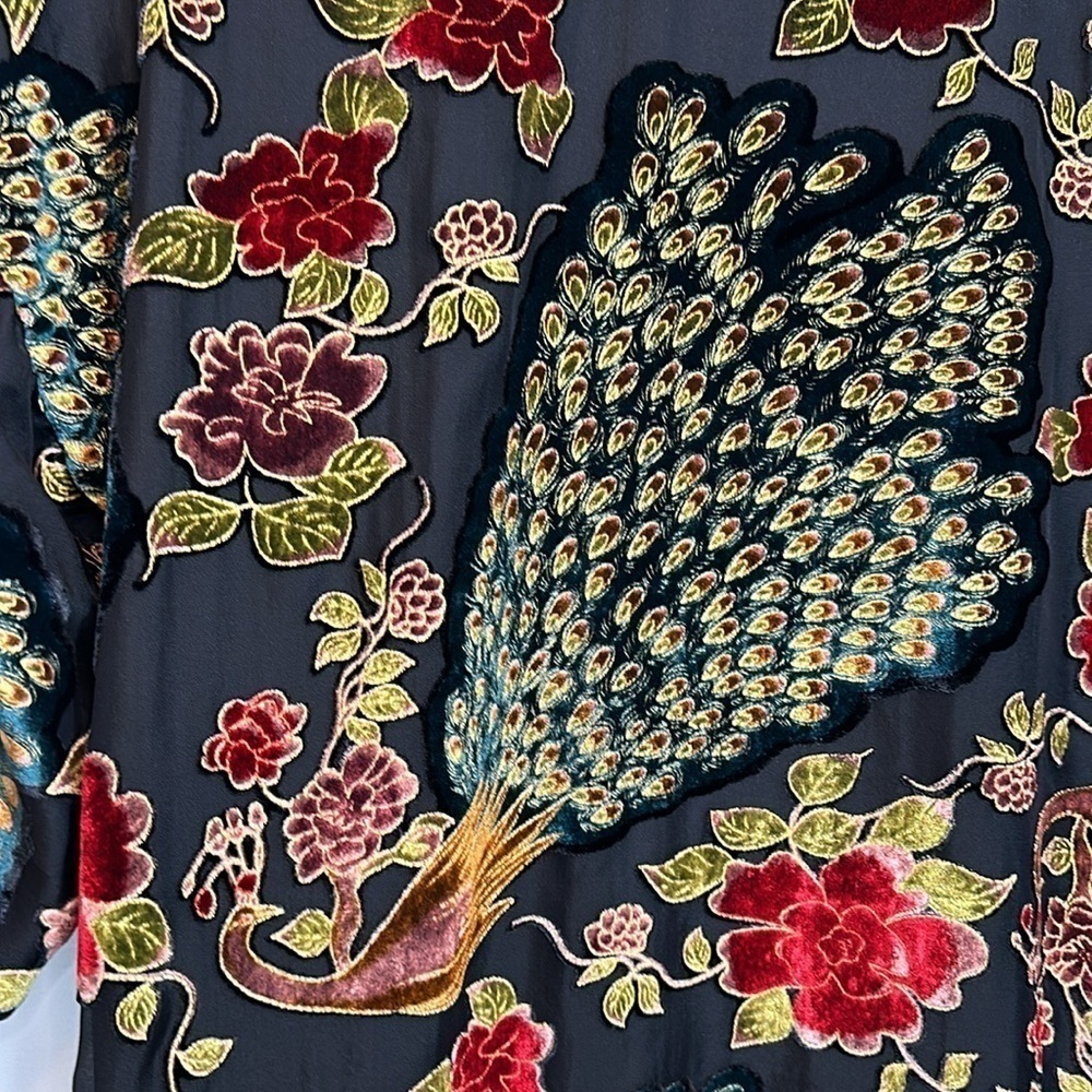 Xhilaration Womens Kimono Floral Peacock Burnout Velvet Petite XS/S TP/P Boho - Picture 9 of 14